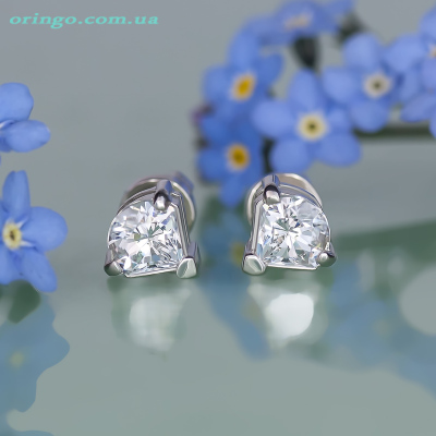 Сережки из , Родування, Без кольору,  (Swarovski Zirconia White), , стиль - Мінімалізм, артикул - С 823 р