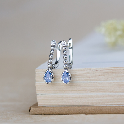 Сережки из , Оксидування,  (Swarovski Greyish Blue), Блакитний, , стиль - , артикул - С 925 swgb_swr о